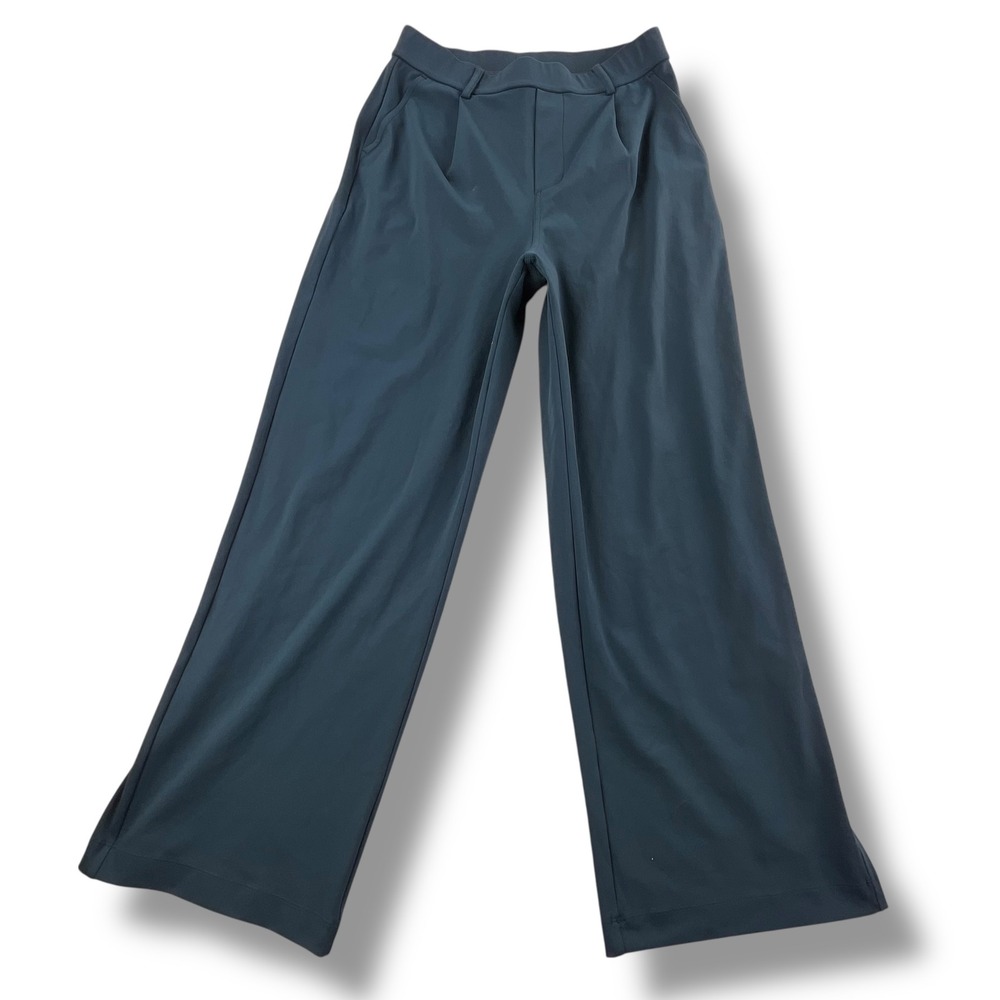 Halara Womens Wide Leg Trousers Teal Blue High Waisted Pleated Pants Size S